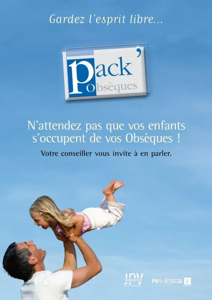Affiche publicitaire pour un contrat d'assurance prévoyance obsèques.
